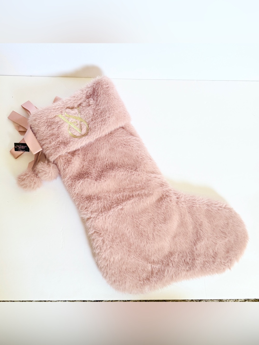 NWT Victoria’s Secret Faux Fur Christmas Stocking – Dusty Mauve Pink